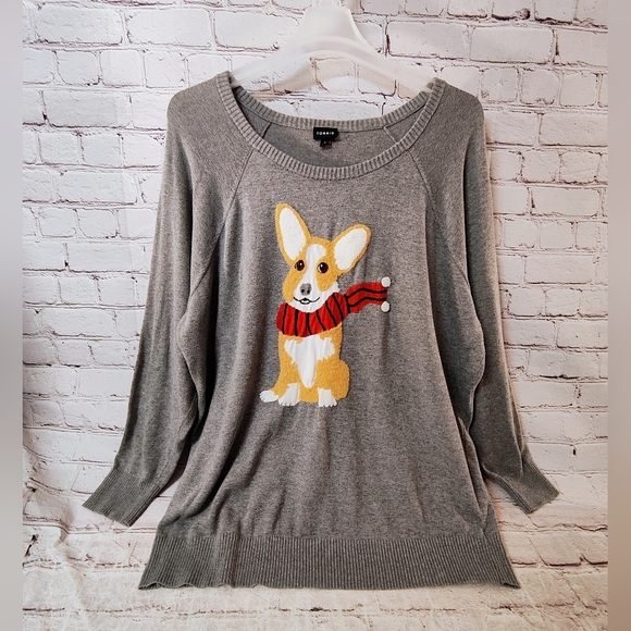 Torrid Corgi Dog 3X Crew Grey Sweater - Picture 1 of 12